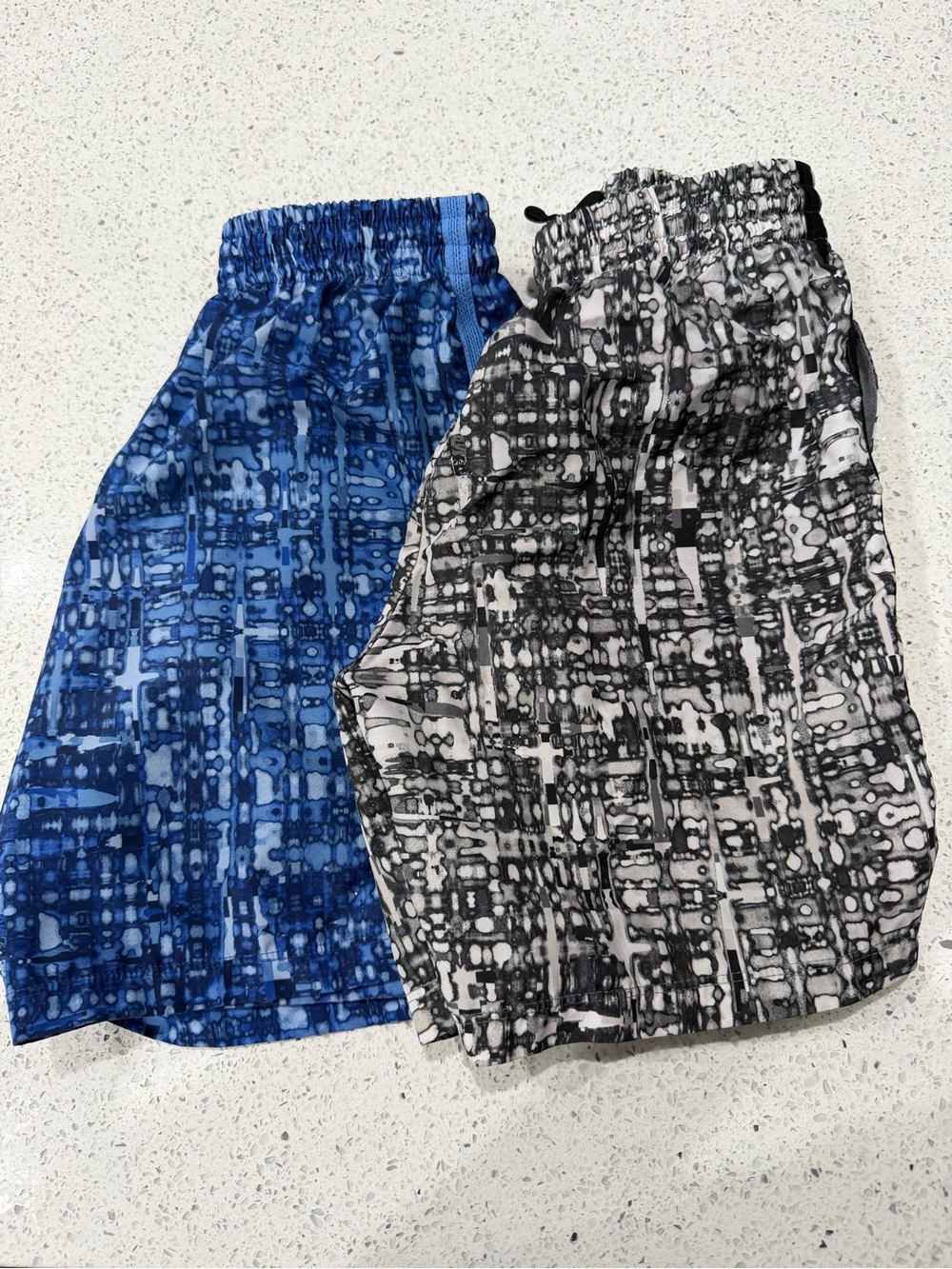 Nike Kids Shorts - Blue & Black/White Patterned Swim/Active Shorts